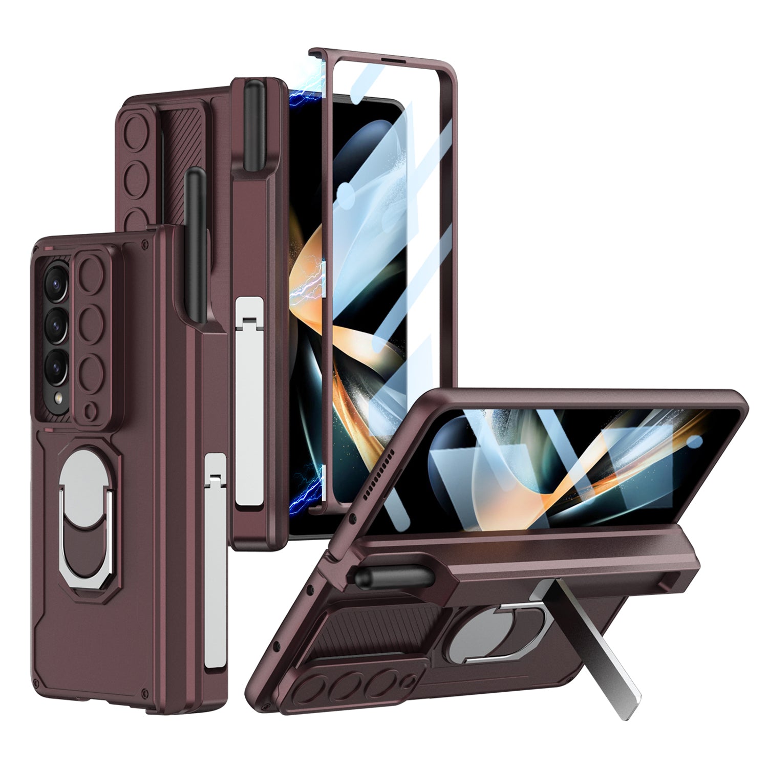 GKK til Samsung Galaxy Z Fold4 5G Hængselbeskyttelse hårdt pc-taske Fingerring Kickstand telefoncover med skydekamera linsecover og hærdet glasfilm GKK til Samsung Galaxy Z Fold4 5G Hængselbeskyttelse hårdt pc-taske Fingerring Kickstand telefoncover med skydekamera linsecover og hærdet glasfilm